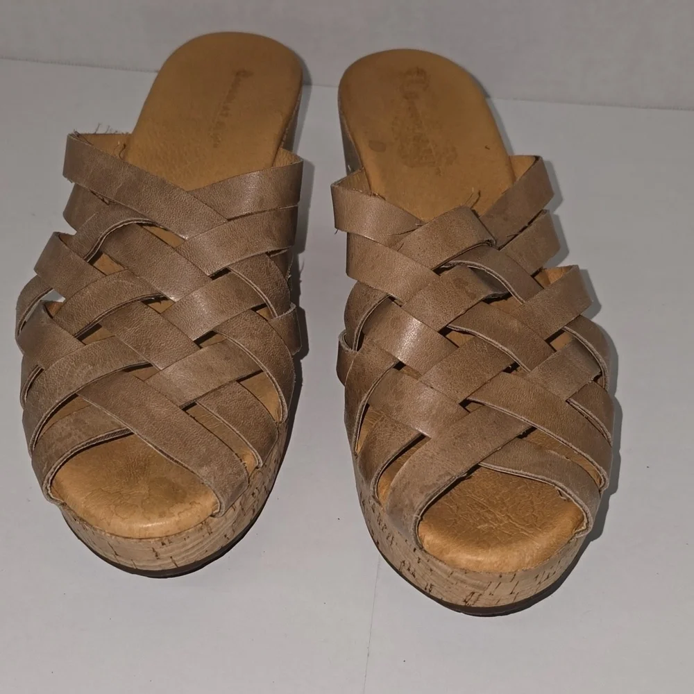 Chocolat Blu Peep Toe Yemaya Slide Platform Cork Wedge Womens Size 10